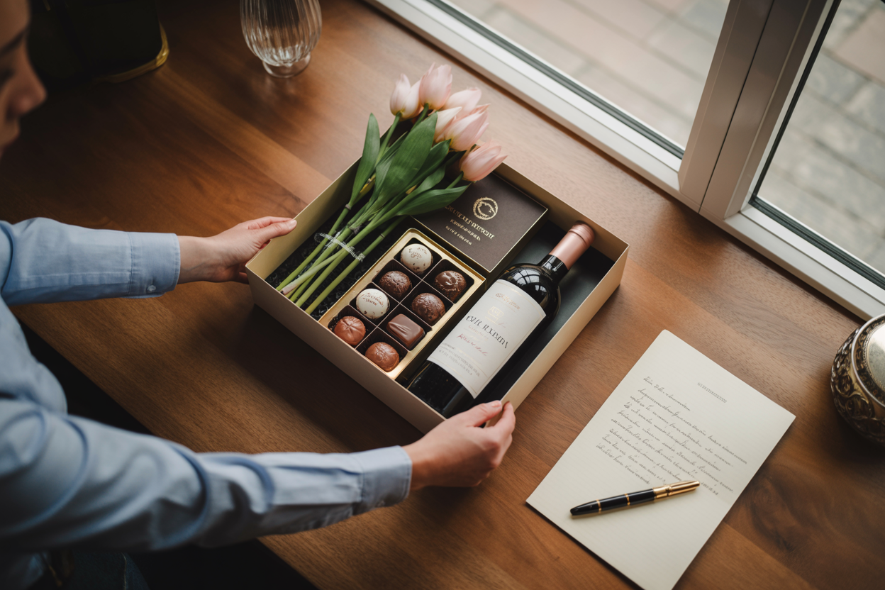 Curated luxury gift box being prepared by a premium concierge service