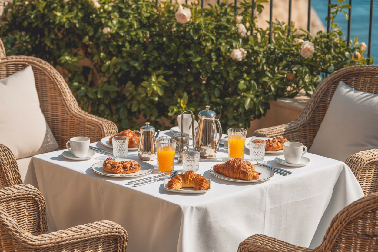 Brunch de Pâques luxueux en terrasse avec pâtisseries artisanales