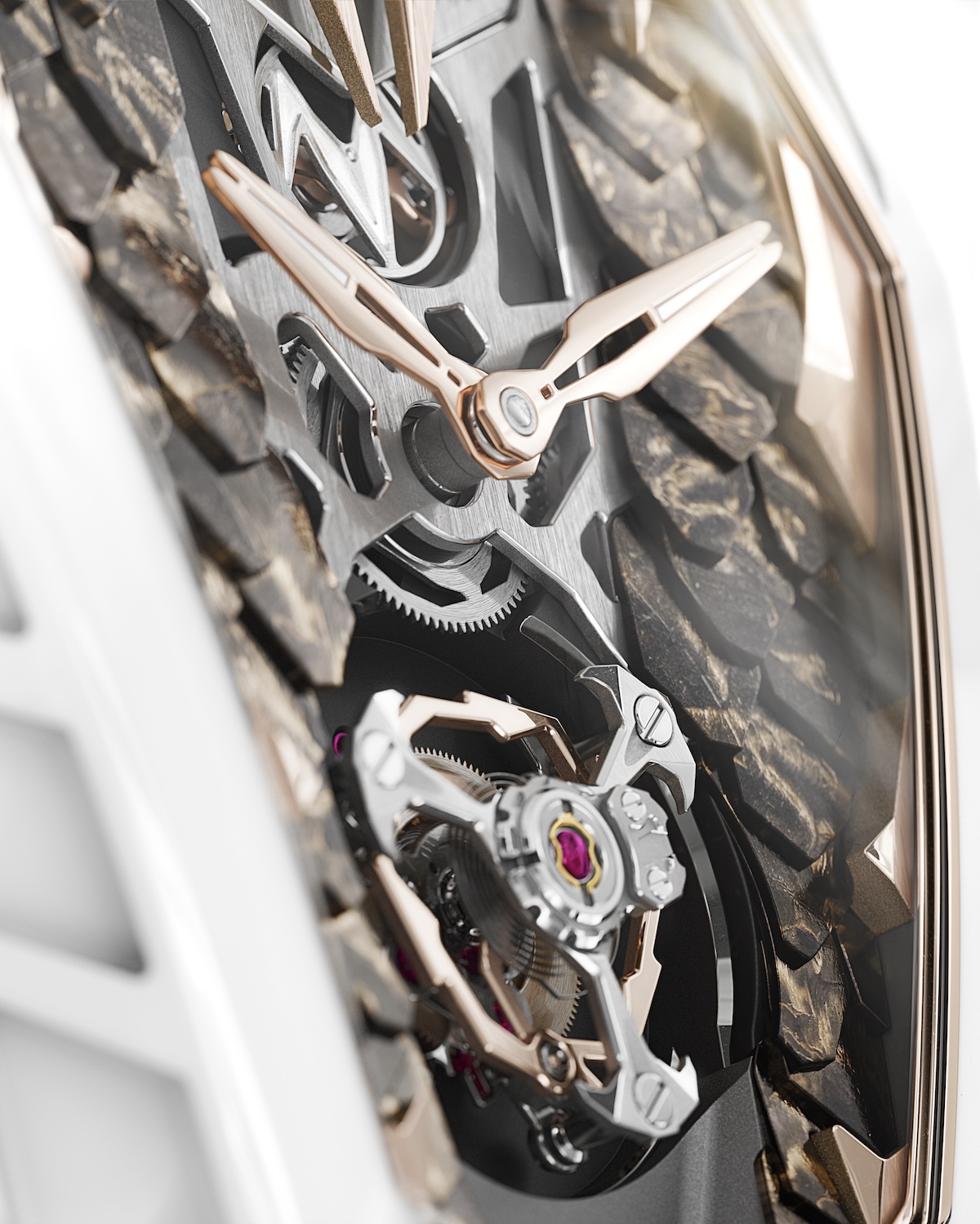 EMERA CYBORG CY 06-1 — Flying tourbillon movement detail and carbon scale dial